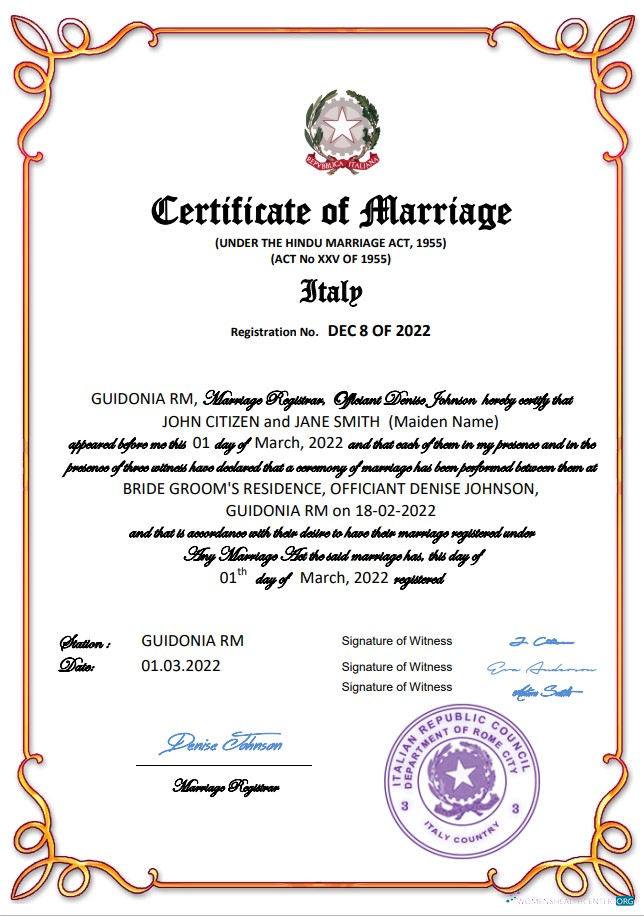 Download Italy marriage certificate Word and PDF template Photoshop template